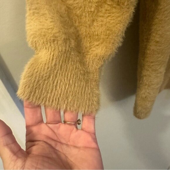 Cyrus Fuzzy Open Front Cardigan Camel Brown Cozy GrandmaCore Size M - Picture 5 of 8